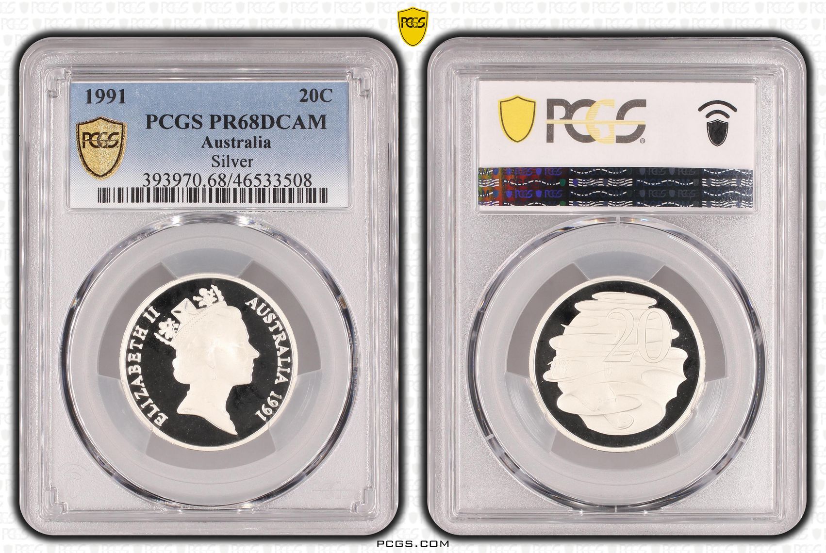 Silver , Twenty Cent, 1991, PCGS PR68DCAM