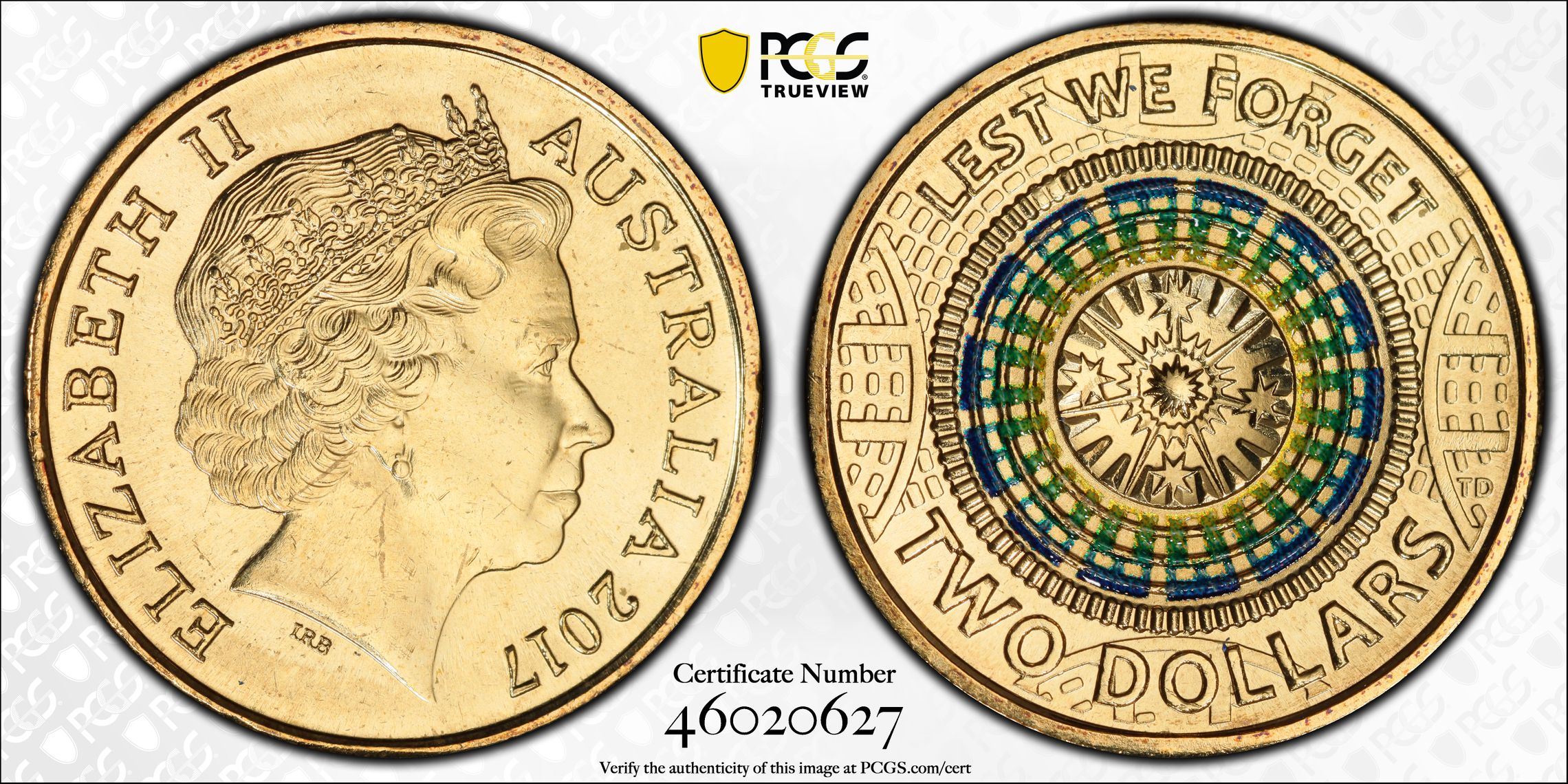 Lest We Forget Colorized, Two Dollar, 2017, PCGS MS66