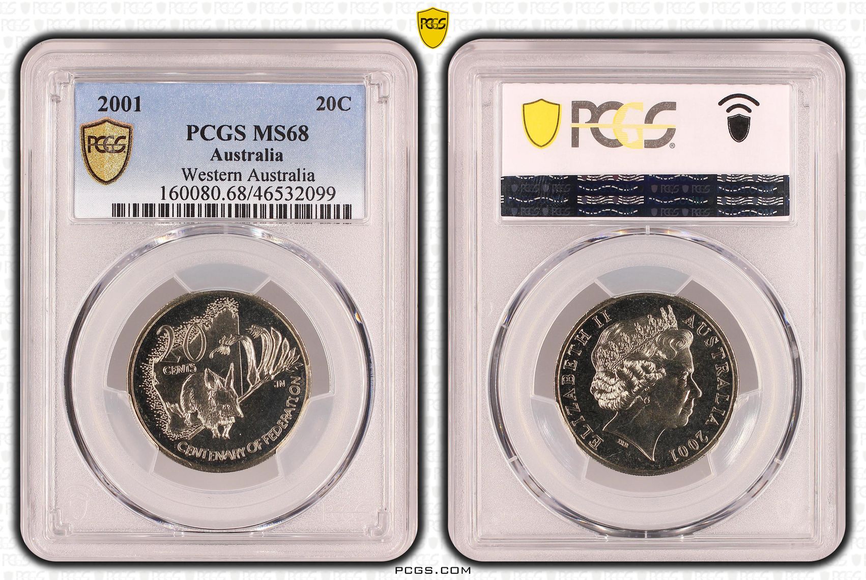 Western Australia, Twenty Cent, 2001 POP Report 17/0, PCGS MS 68