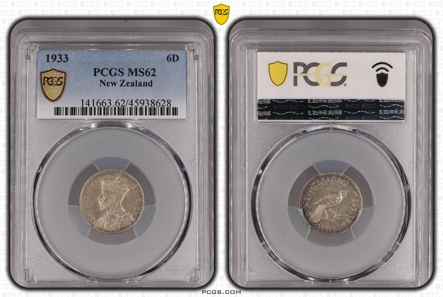 1933 New Zealand Sixpence PCGS - MS62 -628