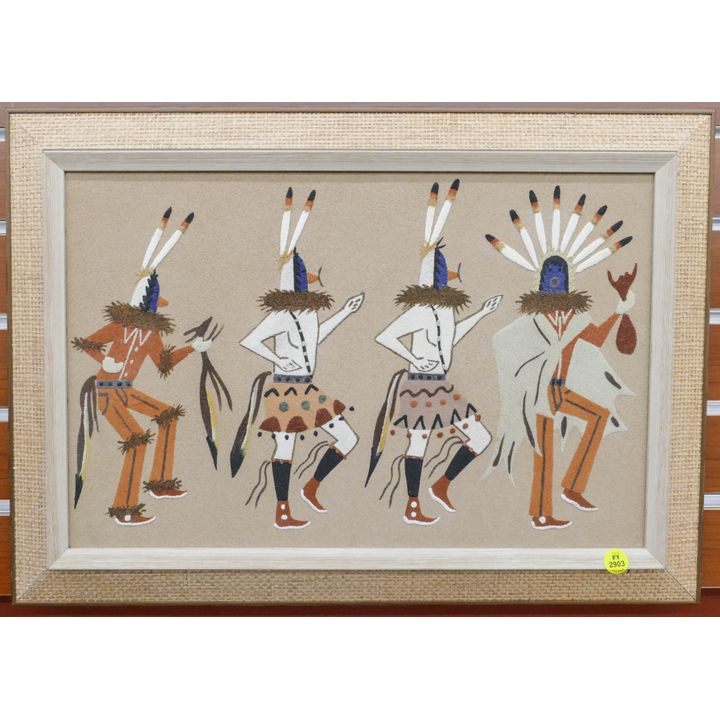 Lester Johnson Kachina Dance Sand Painting Framed- 15x22''