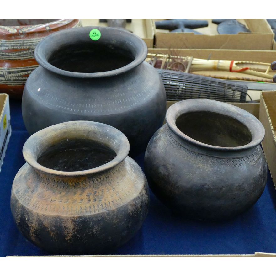 3pc Old African & Filipino Native Cooking Pots 6'' to 8''