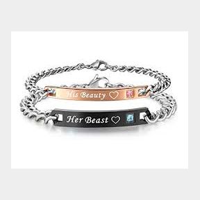Bracelet for Couples- Her Beast His Beauty Bar 9902022402521- 51748/13336 AS B2 (S10)
