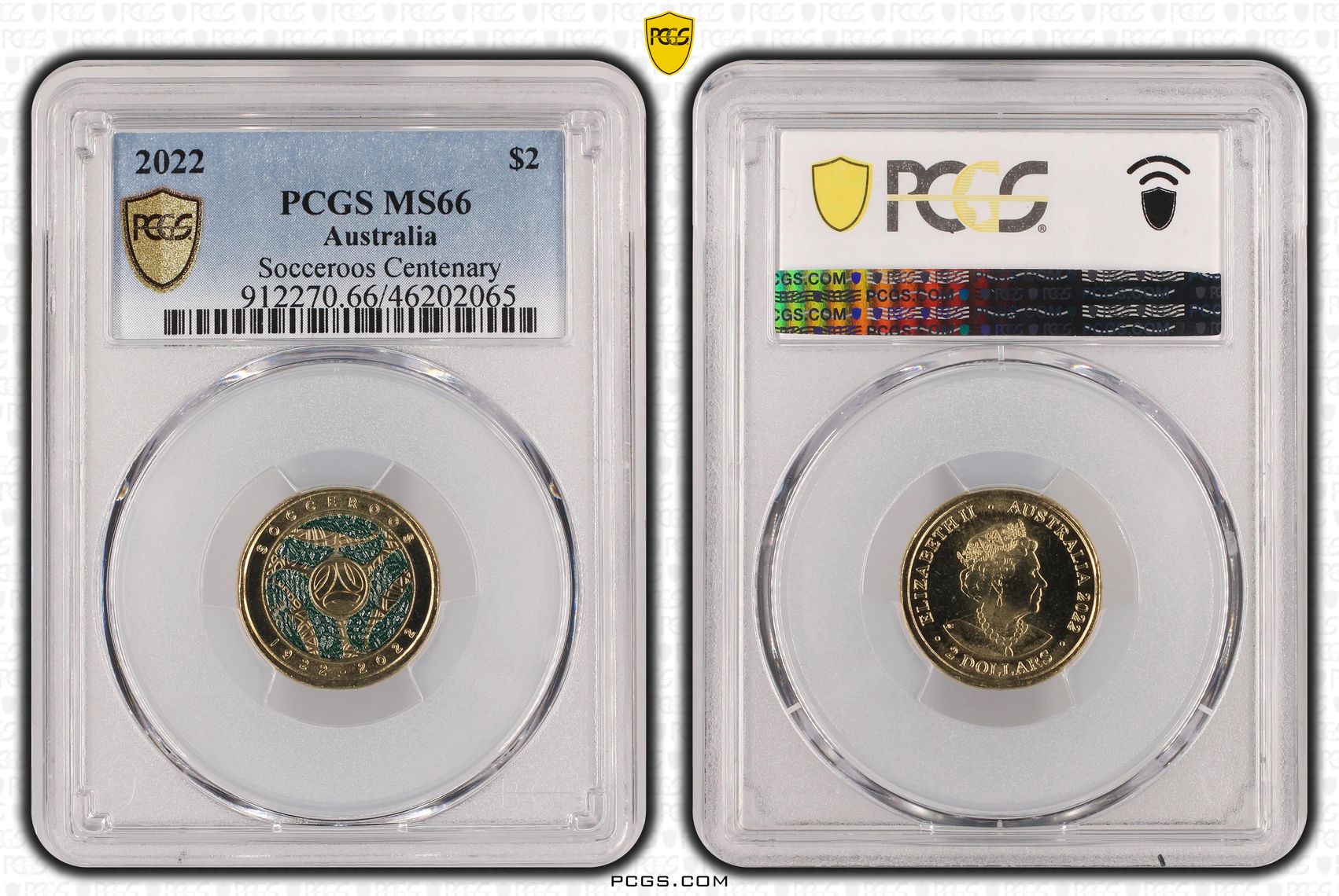 Socceroos Centenary , Two Dollar, 2022, PCGS MS66