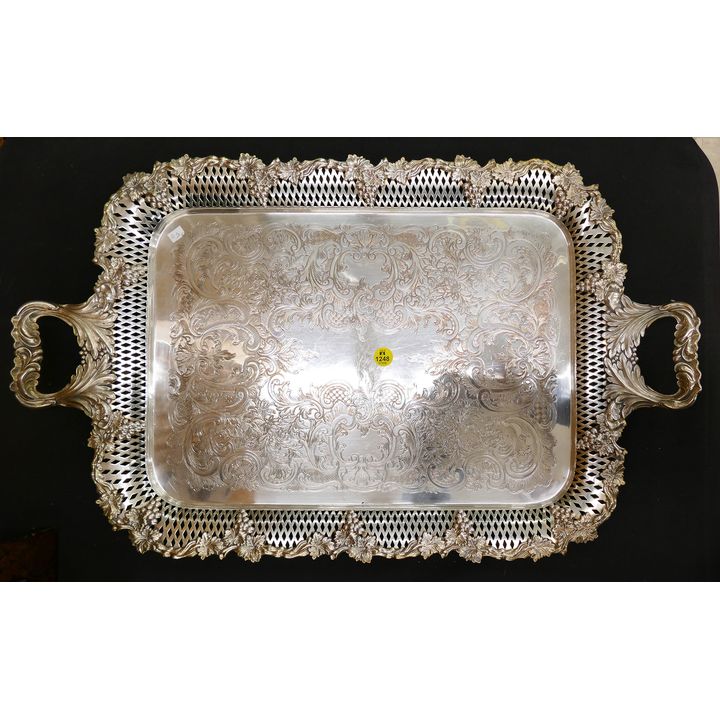 Silverplated Grape Pattern Handled Serving Platter- 25''