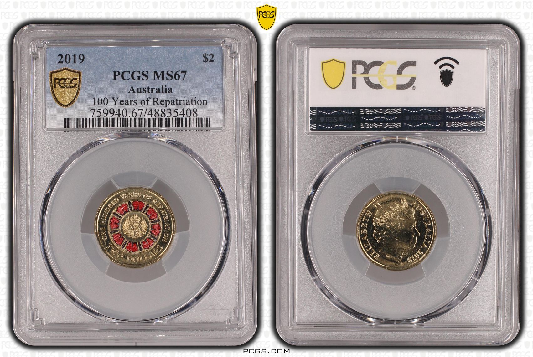 492 · Elizabeth II, 100 Years of Repatriation - Colorized , Two Dollar, 2019, PCGS MS67