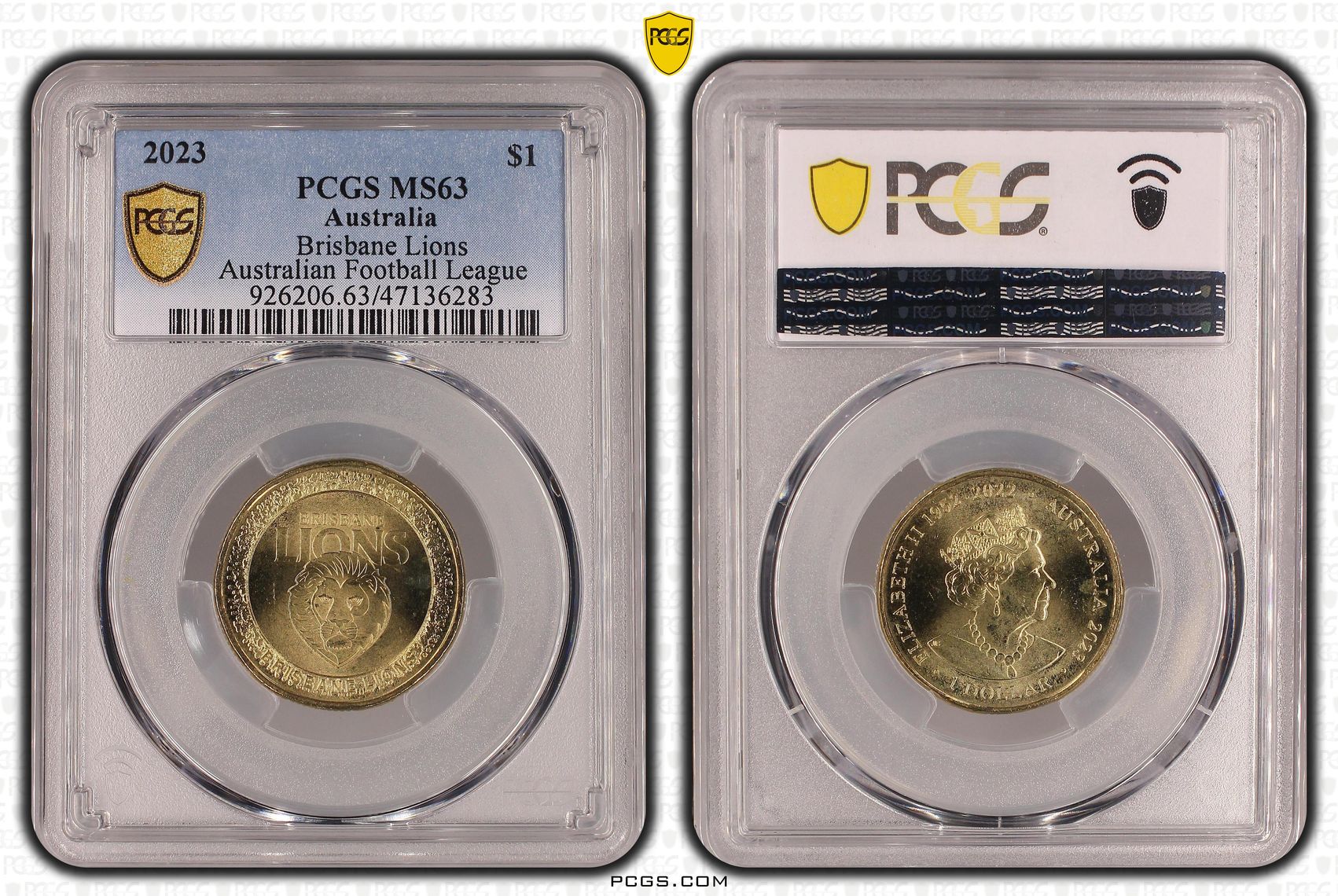 Elizabeth II, AFL - Brisbane Lions , One Dollar, 2023, PCGS MS63