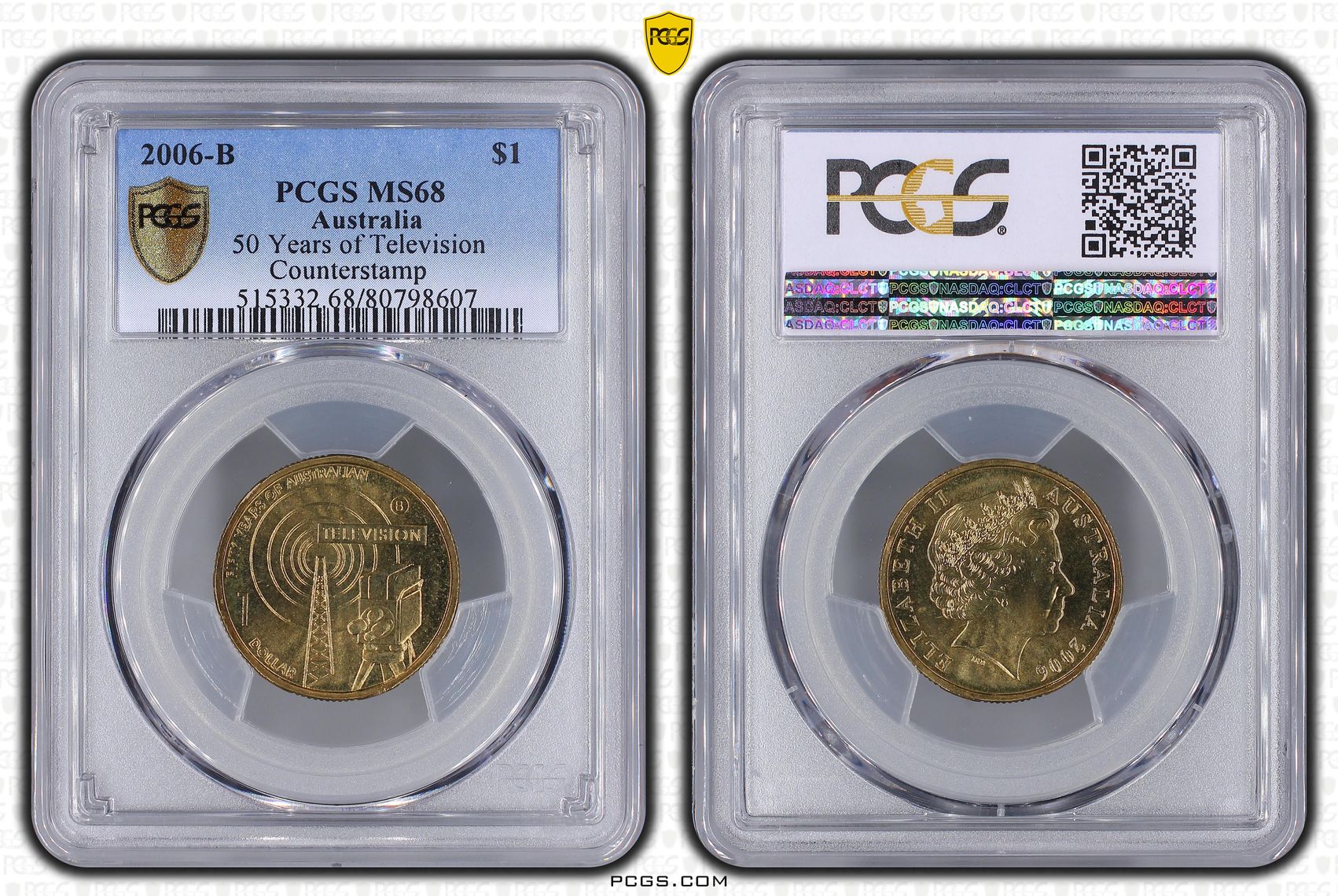 50 Years of Television Counterstamp, One Dollar, 2006-B, PCGS MS68