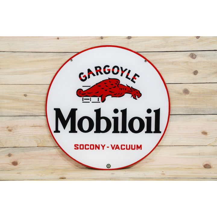 Rare 24" Gargoyle Mobiloil Socony-Vacuum Double Sided Porcelain Sign TAC 9.75