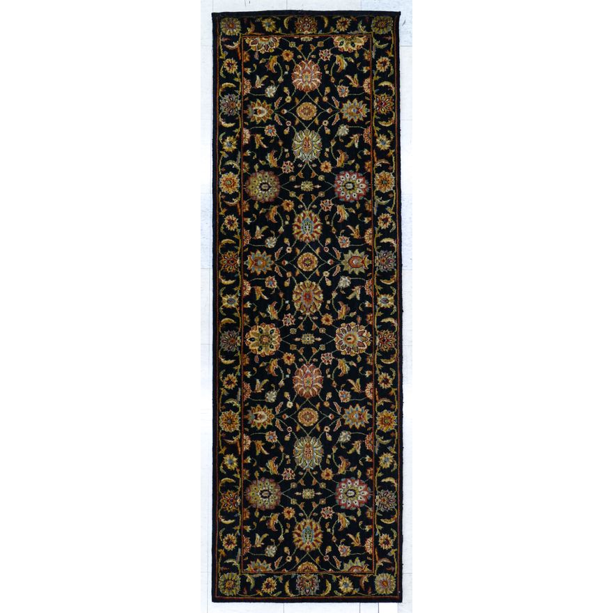 Black Floral Runner Rug 8' x 2'6'' Approx.