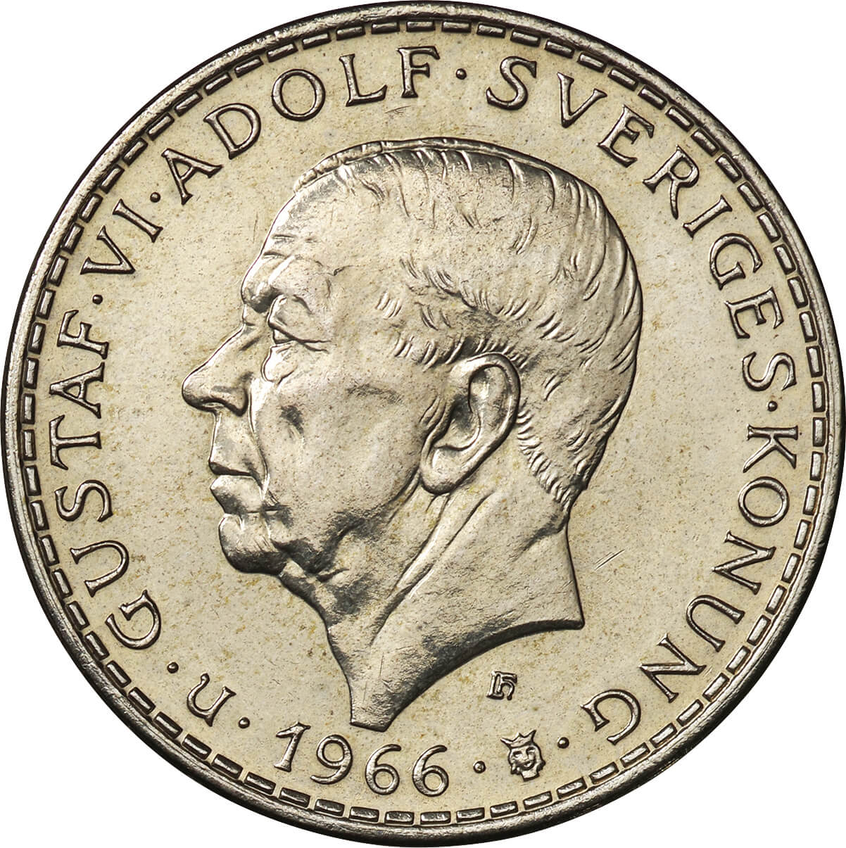 1972年 スウェーデン「王の署名」の銀貨 スウェーデン王 グスタフ6世 