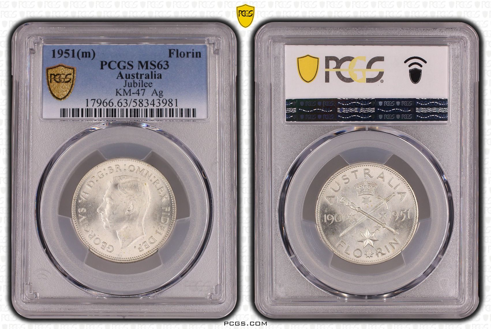 George VI, Jubilee, Florin, 1951, PCGS MS63