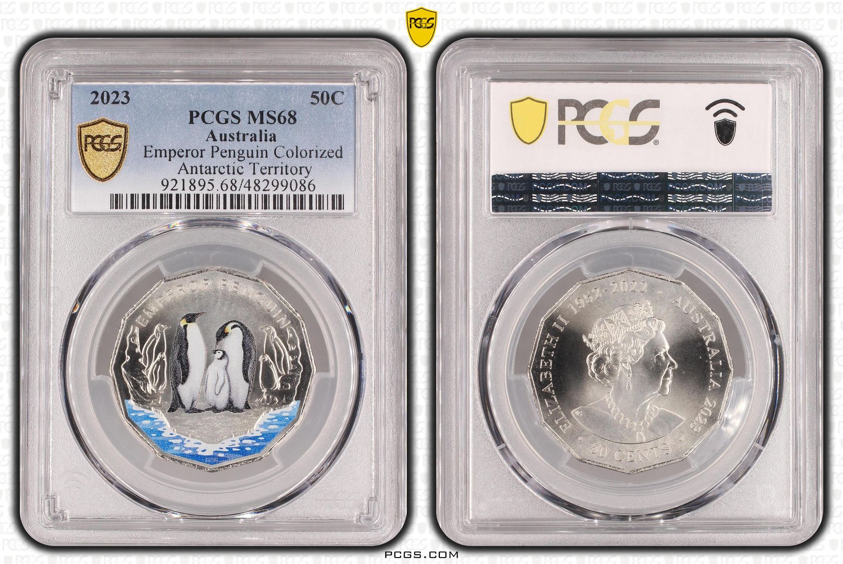 Emperor Penguin Colorized , Fifty Cent, 2023, PCGS MS68