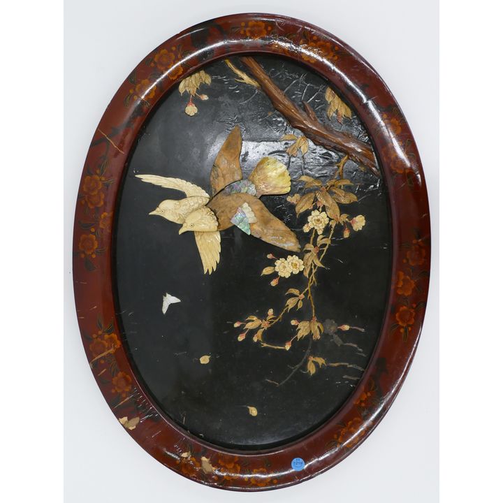 Japanese Lacquered Bone Applique Bird Plaque 28''x21''