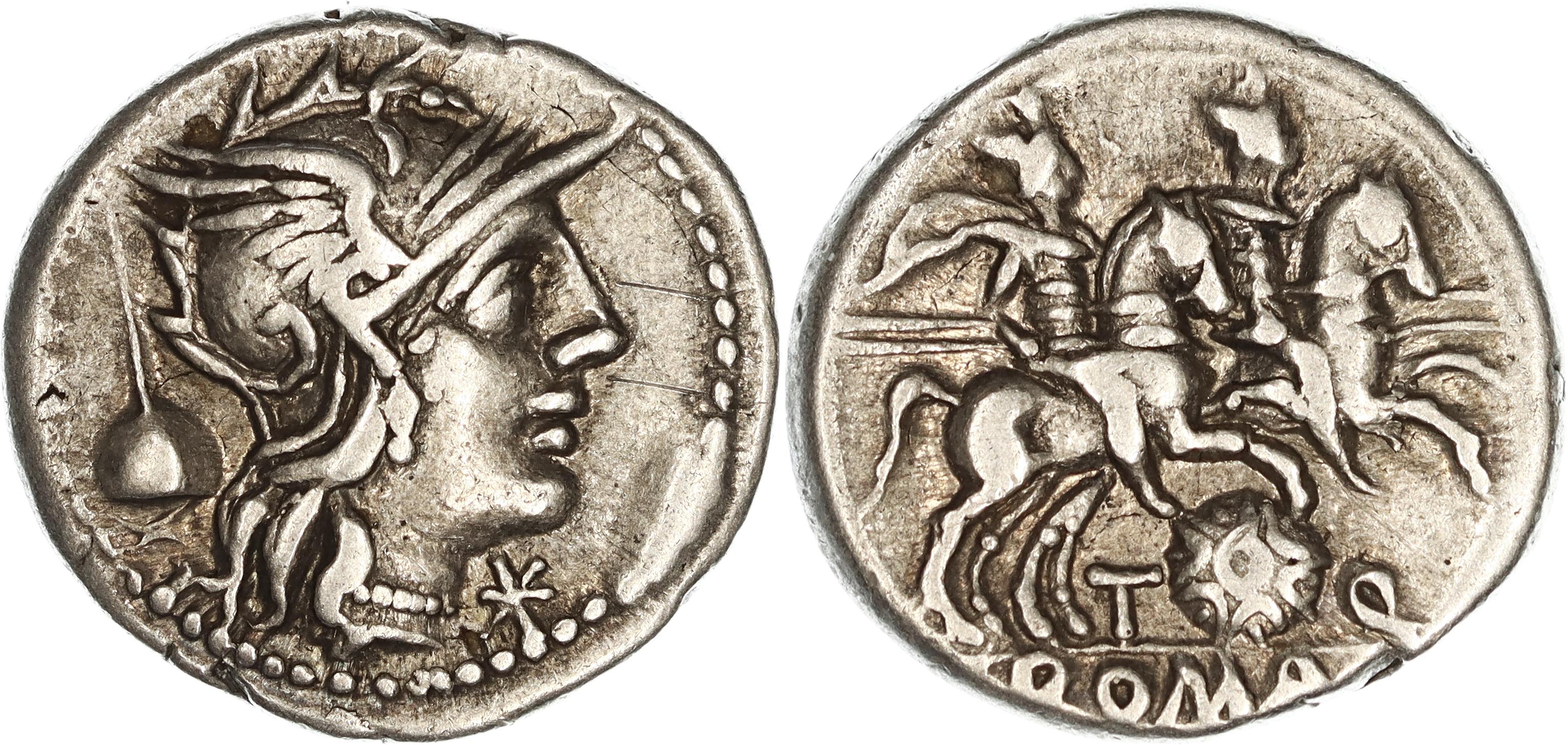 Roman Republic, T. Quinctius T.f. Flaminius, Silver Denarius, 126 BC, VF