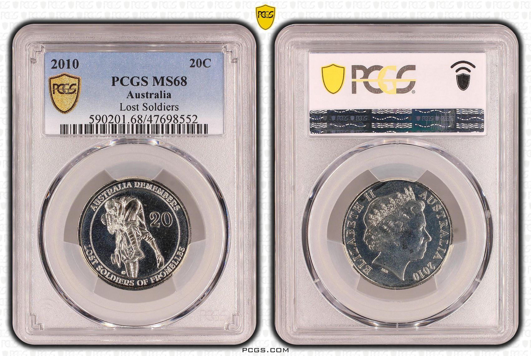 Elizabeth II, Lost Soldiers, Twenty Cent, 2010, PCGS MS68