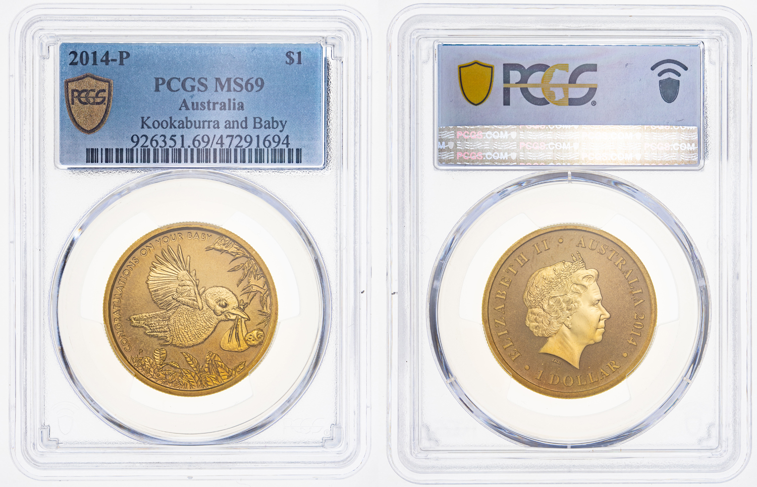 Kookaburra and Baby, One Dollar, 2014-P POP Report 4/0, PCGS MS 69