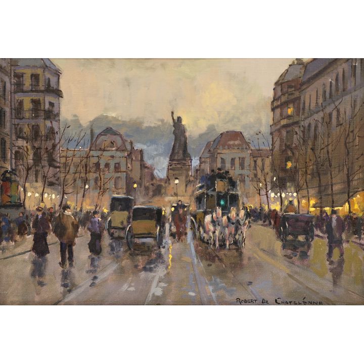 Robert de Chatelenne ''Place de la Republique'' Oil