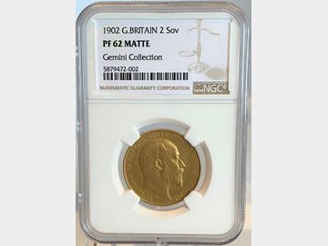 1902 EDWARD VII MATTE PROOF GOLD 2 POUND PF62