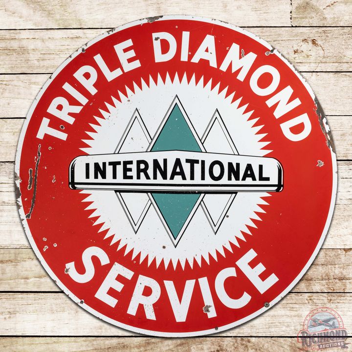 International Trucks Triple Diamond Service 42" Double Sided Porcelain Sign w/ Logo