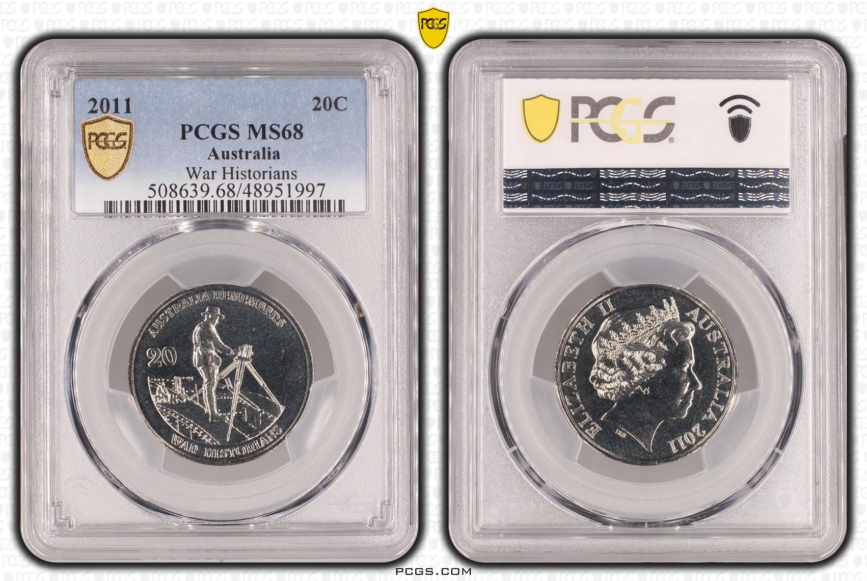 61 · War Historians , Twenty Cent, 2011, PCGS MS68