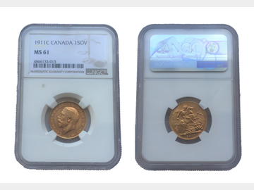 1911 King George V Canada Gold Sovereign NGC MS61.