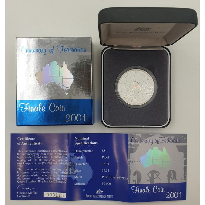 Silver Proof $5 Finale Coin - Cent. Of Federation