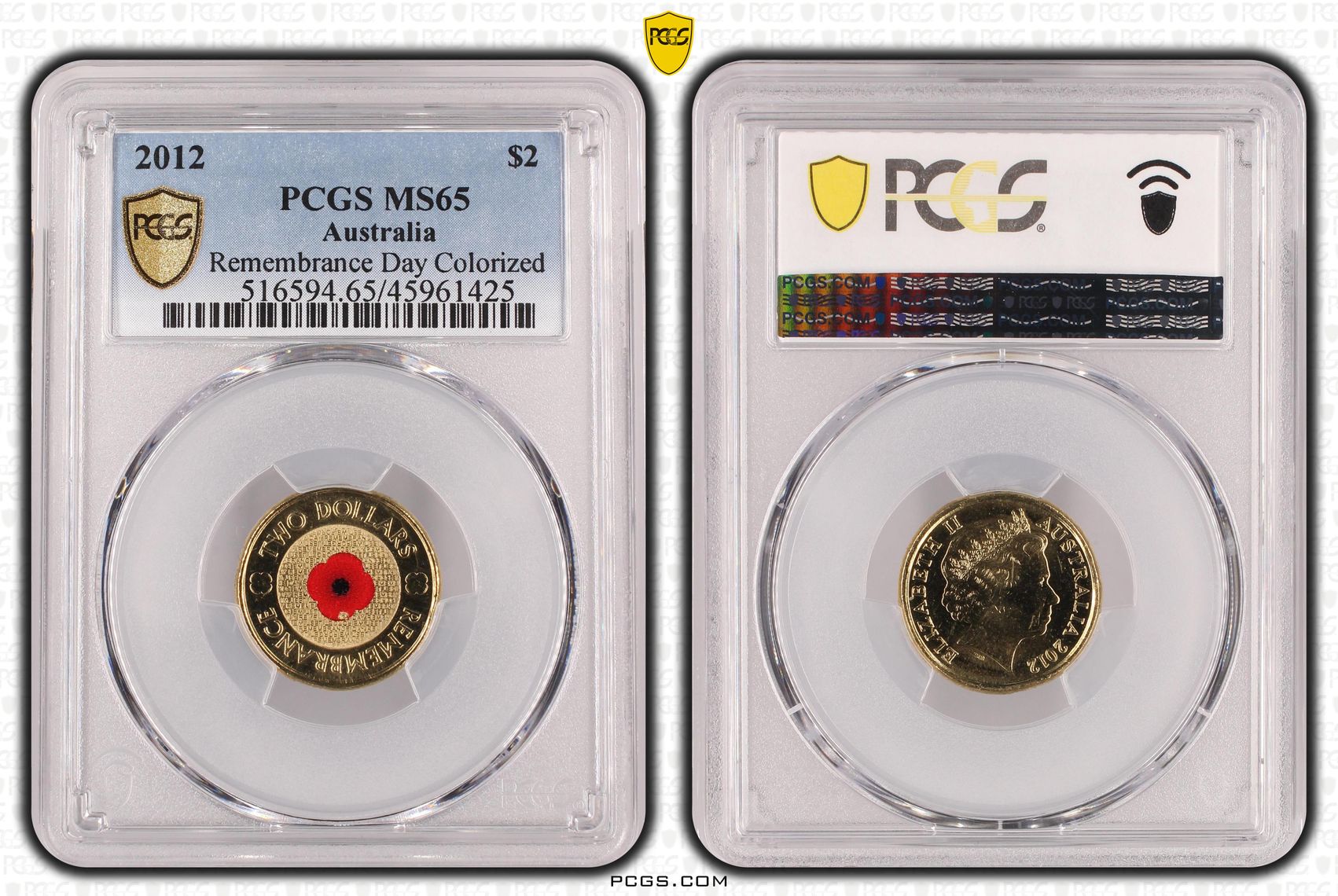 Remembrance Day Colored, Two Dollar, 2012, PCGS MS 65