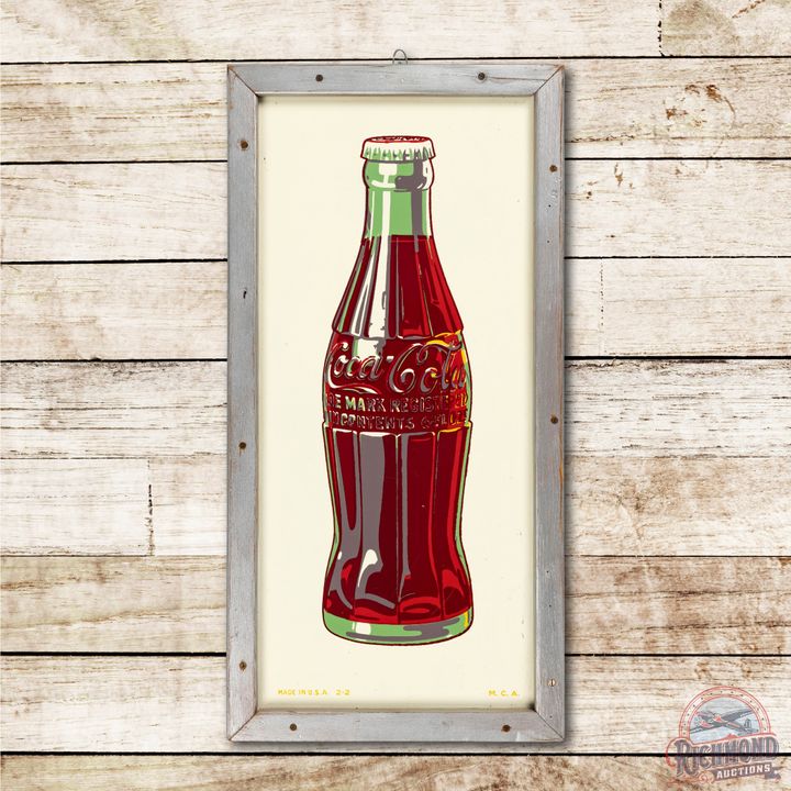 Coca Cola Bottle Tin Sign & Original Wood Frame