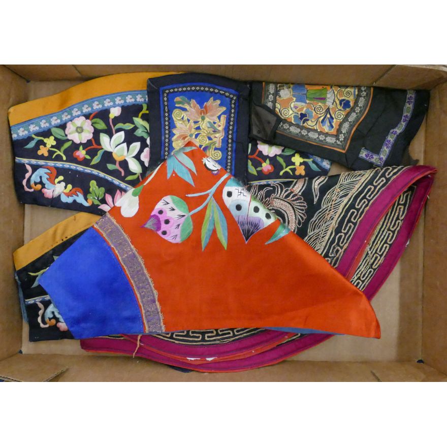 Box Old Chinese Miao Embroidered Collar Pieces