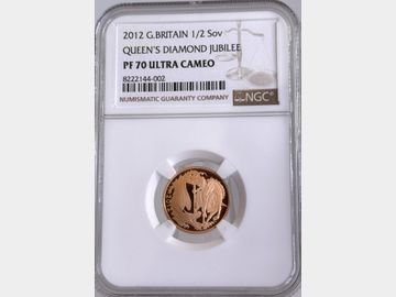 2012 ELIZABETH II PROOF GOLD HALF SOVEREIGN DIAMOND JUBILEE PF70 UCAM TOP POP!
