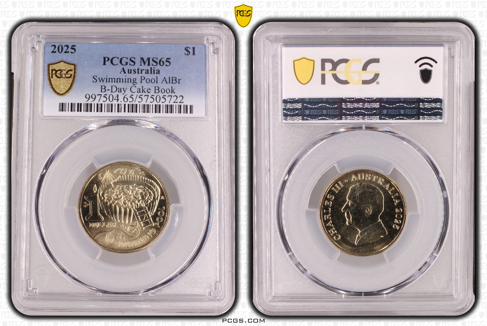415 · Swimming Pool AlBr B-Day Cake Book, One Dollar, 2025, PCGS MS65