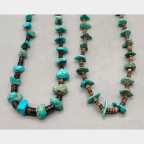 Two Turquoise Nugget And Shell Necklaces