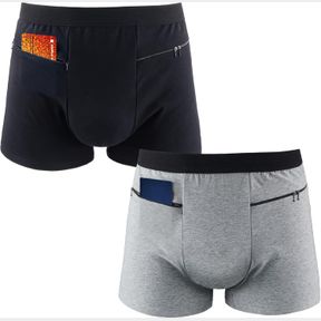 FUNNYSOFT 2 PACKS MEN POCKET UNDERWEAR BOXER PANTIES TRAVEL BRIEFS WITH SECRET HIDDEN POCKET FOR MEN
