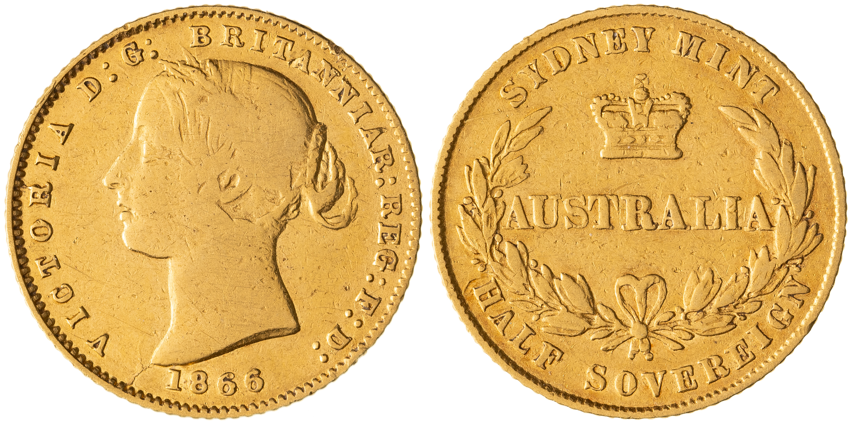 Victoria, Sydney Mint Reverse - Type II, Half Sovereign, 1866, Fine