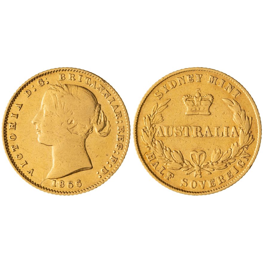 Victoria, Sydney Mint Reverse - Type II, Half Sovereign, 1866,  Fine