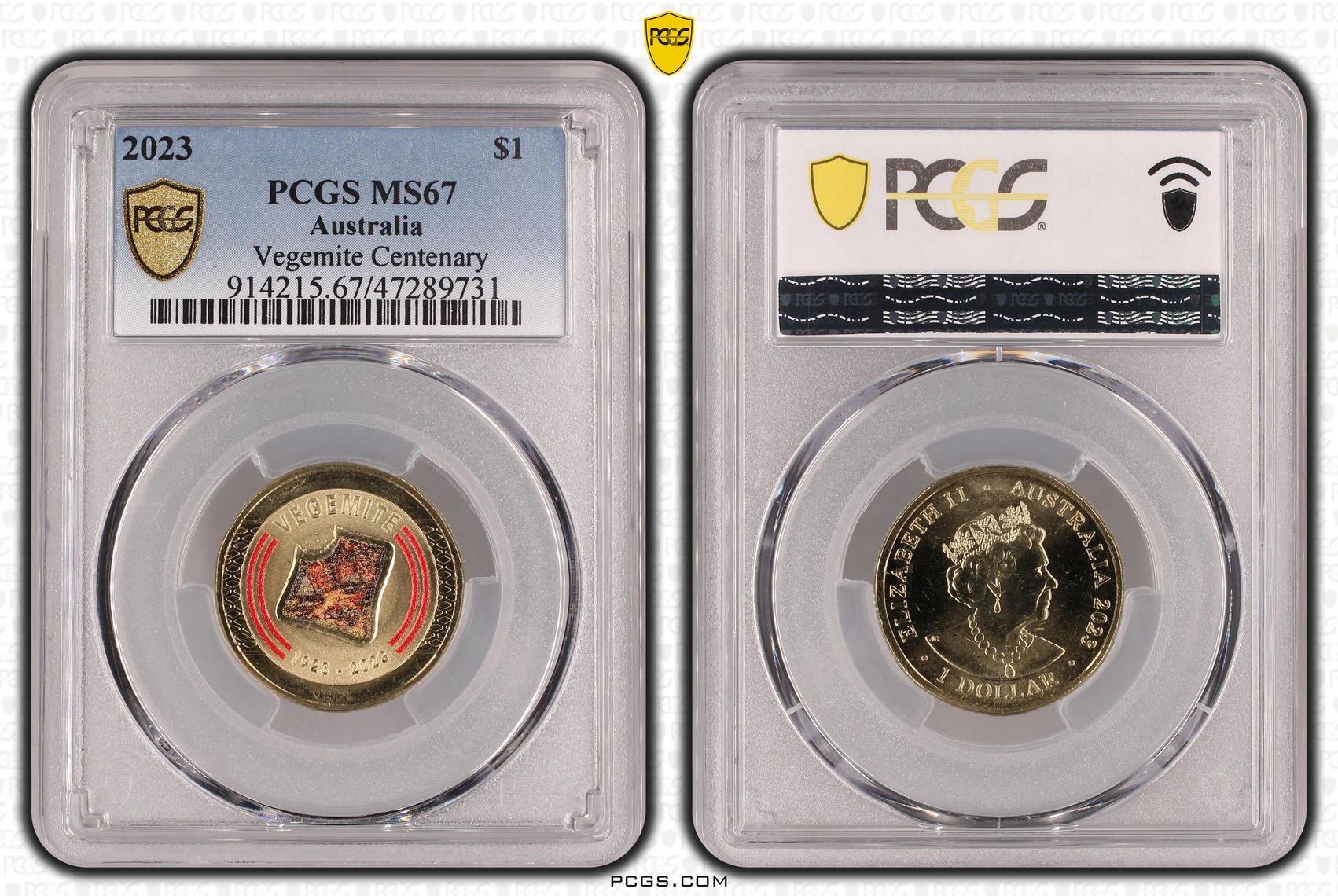 Elizabeth II, Vegemite Centenary Colorized , One Dollar, 2023, PCGS MS67