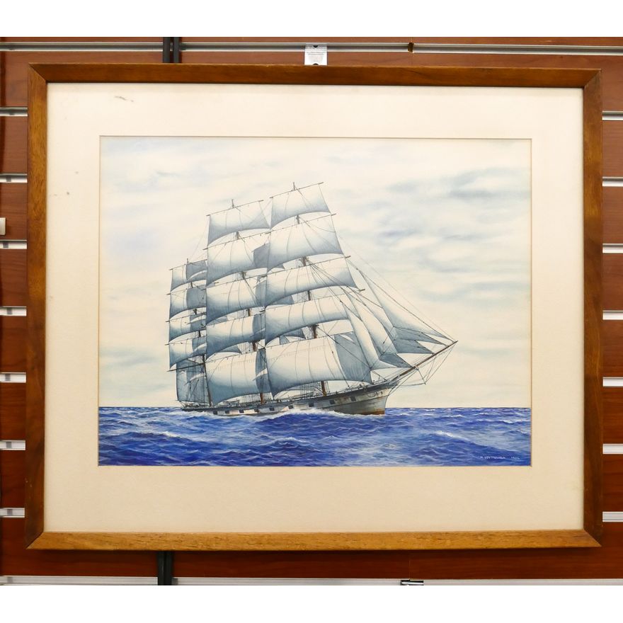 M. Costagliola 1964 Schooner Ship Watercolor Framed- 21x25''