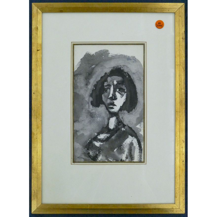 Modernist Ink of Woman Gilt Framed 18''x13'' - Illegibly signed
