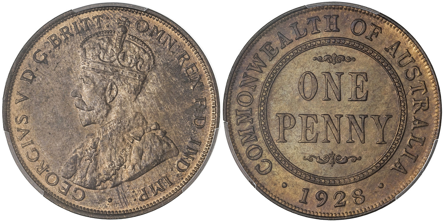 George V, Penny, 1928, PCGS MS64RB