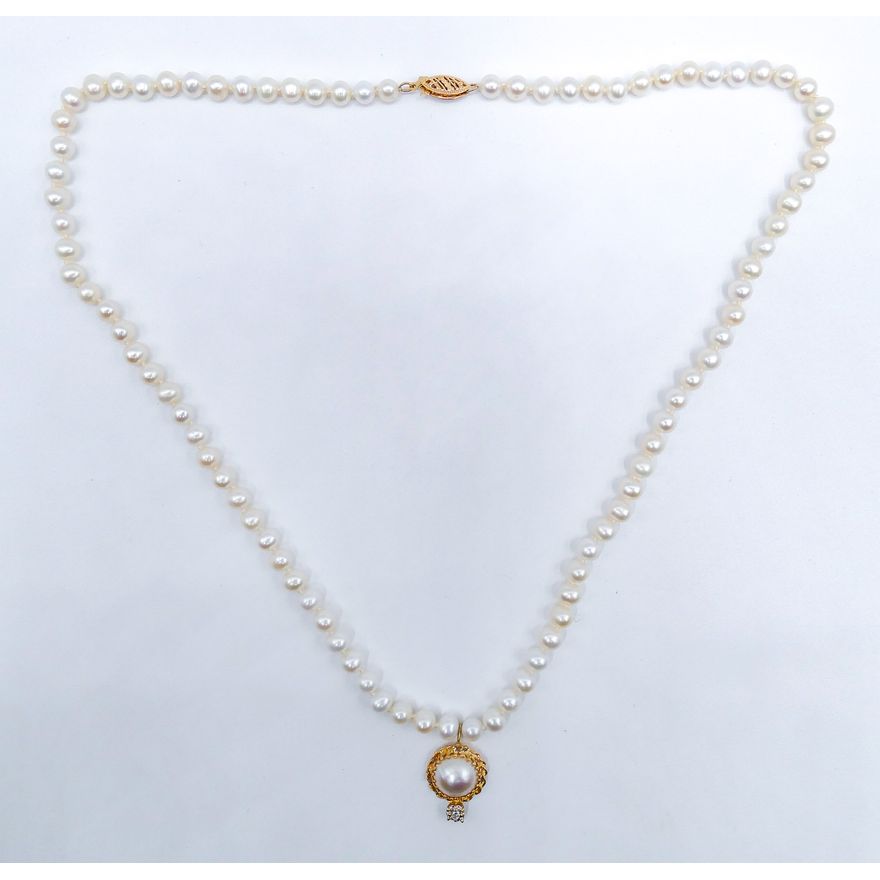 Ladies 14k Mabe Pearl & Diamond Pendant Necklace 20''