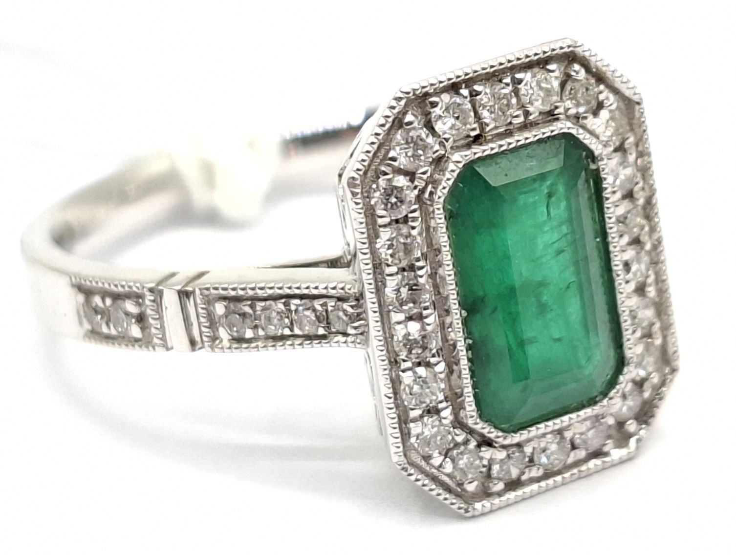 14k White Gold Emerald Halo Ring