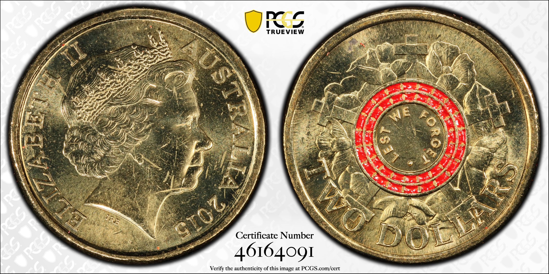 Elizabeth II, Lest We Forget, Two Dollar, 2015, PCGS MS64