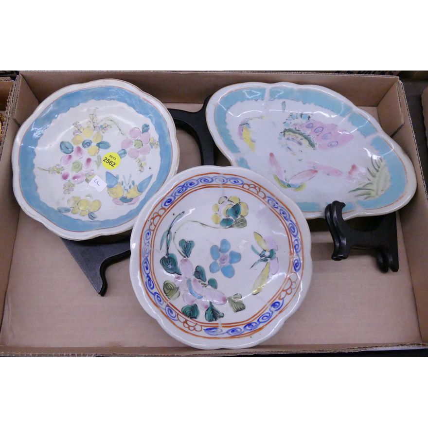 Box 3pc Old Chinese Dishes- 6-8''
