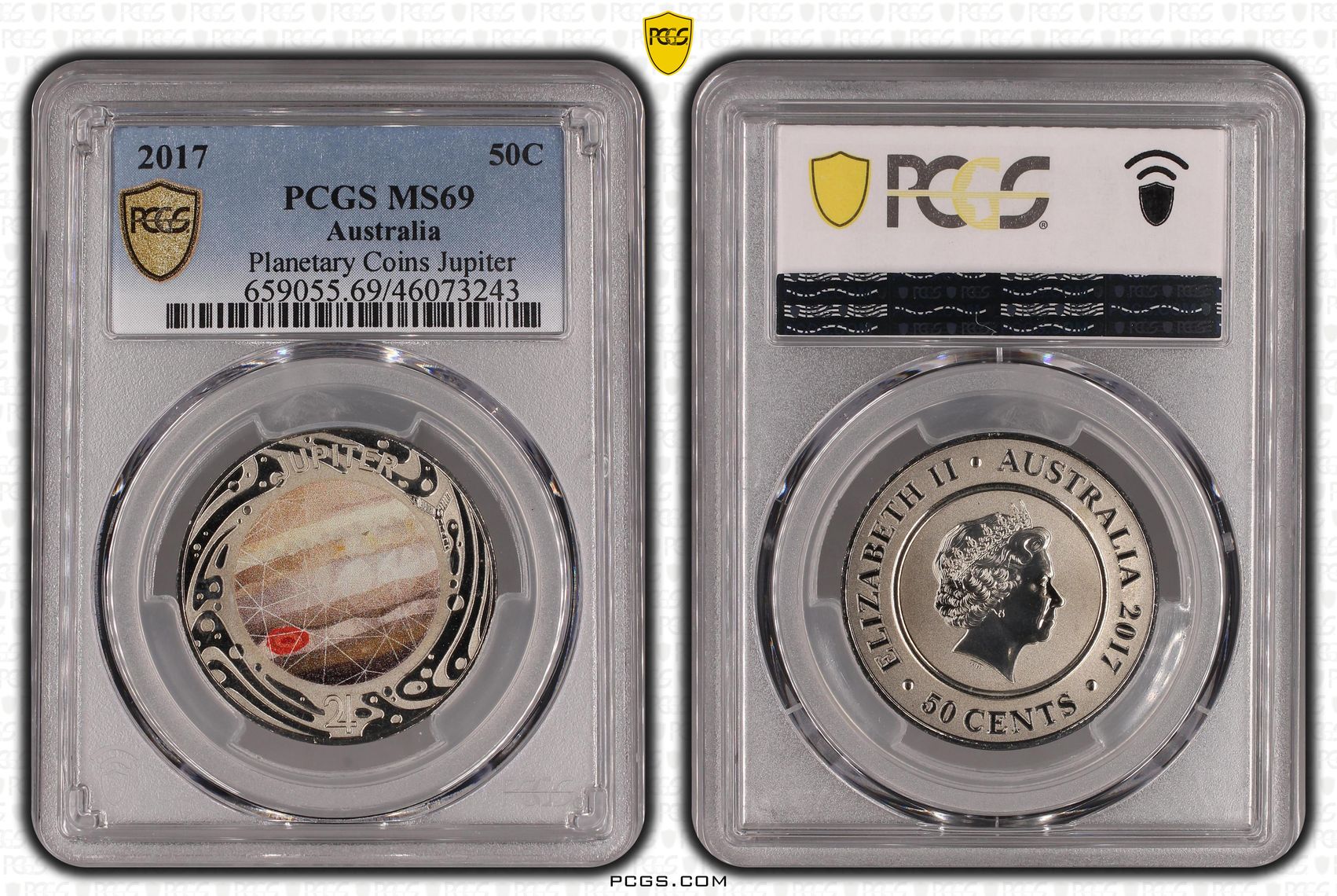 2017 Australia Fifty Cent, 50c Planetary Coins Jupiter PCGS - MS69 -243
