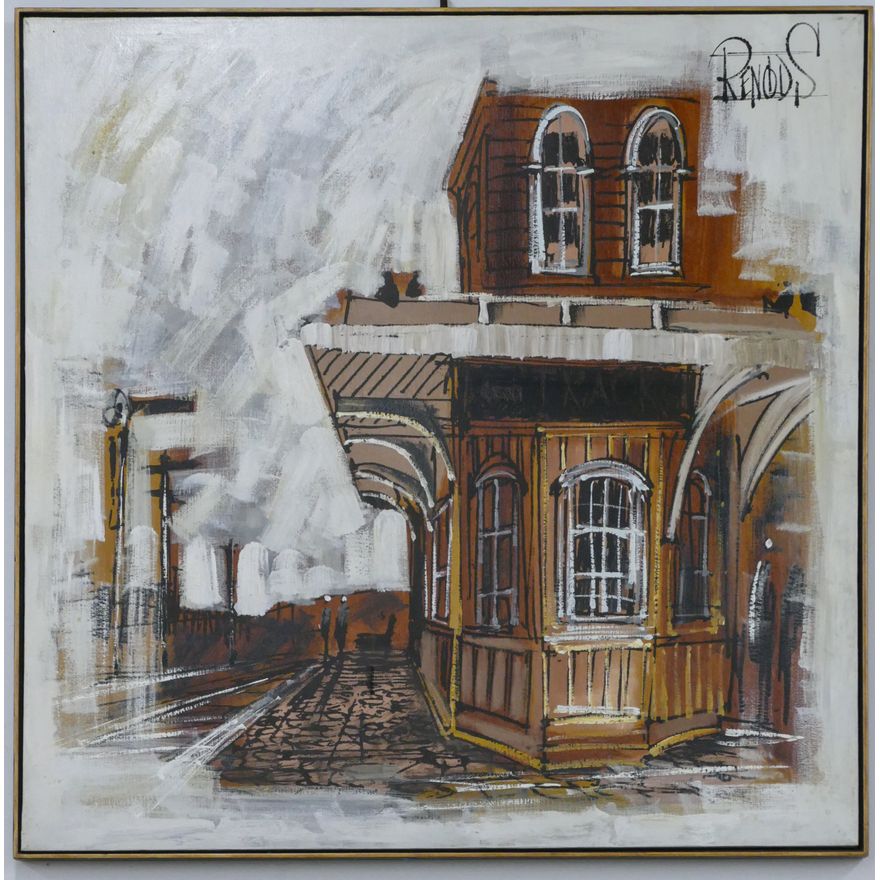 Lee Reynolds ''Train Station'' Oil on Canvas Framed 41''x41''