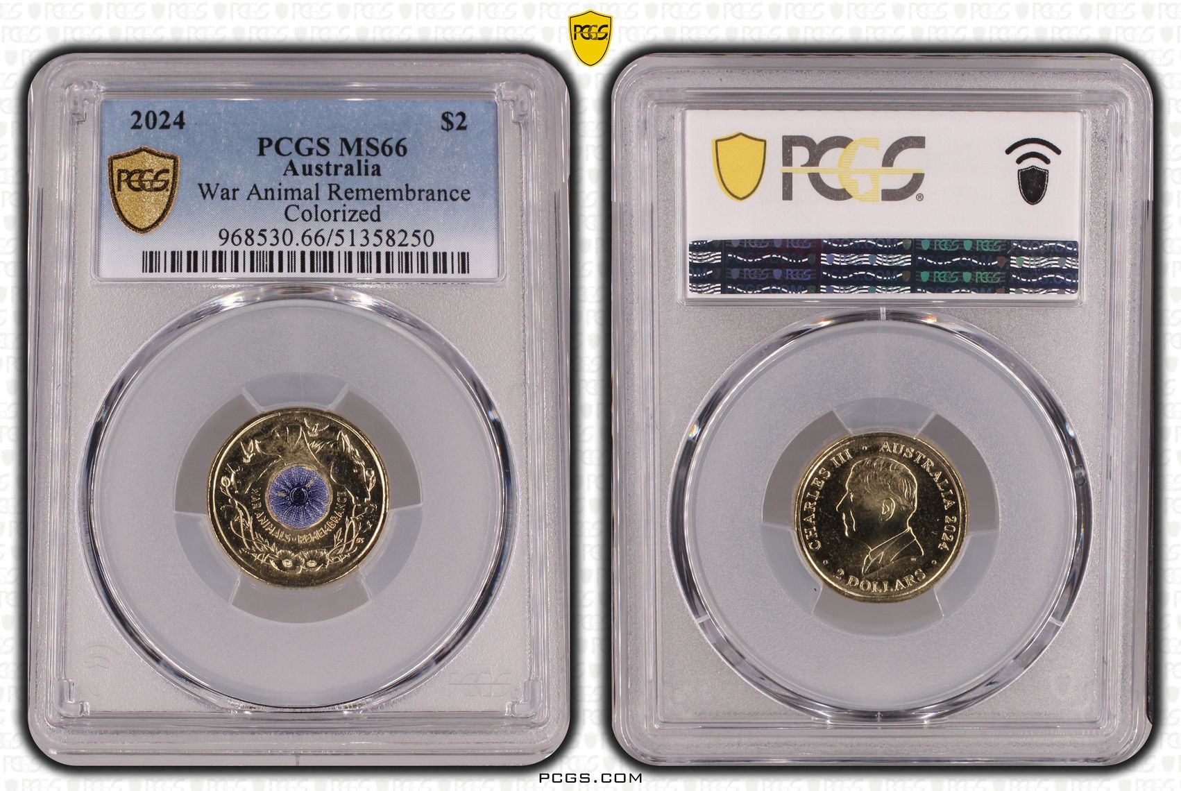 War Animal Remembrance Colorized, Two Dollar, 2024, PCGS MS66