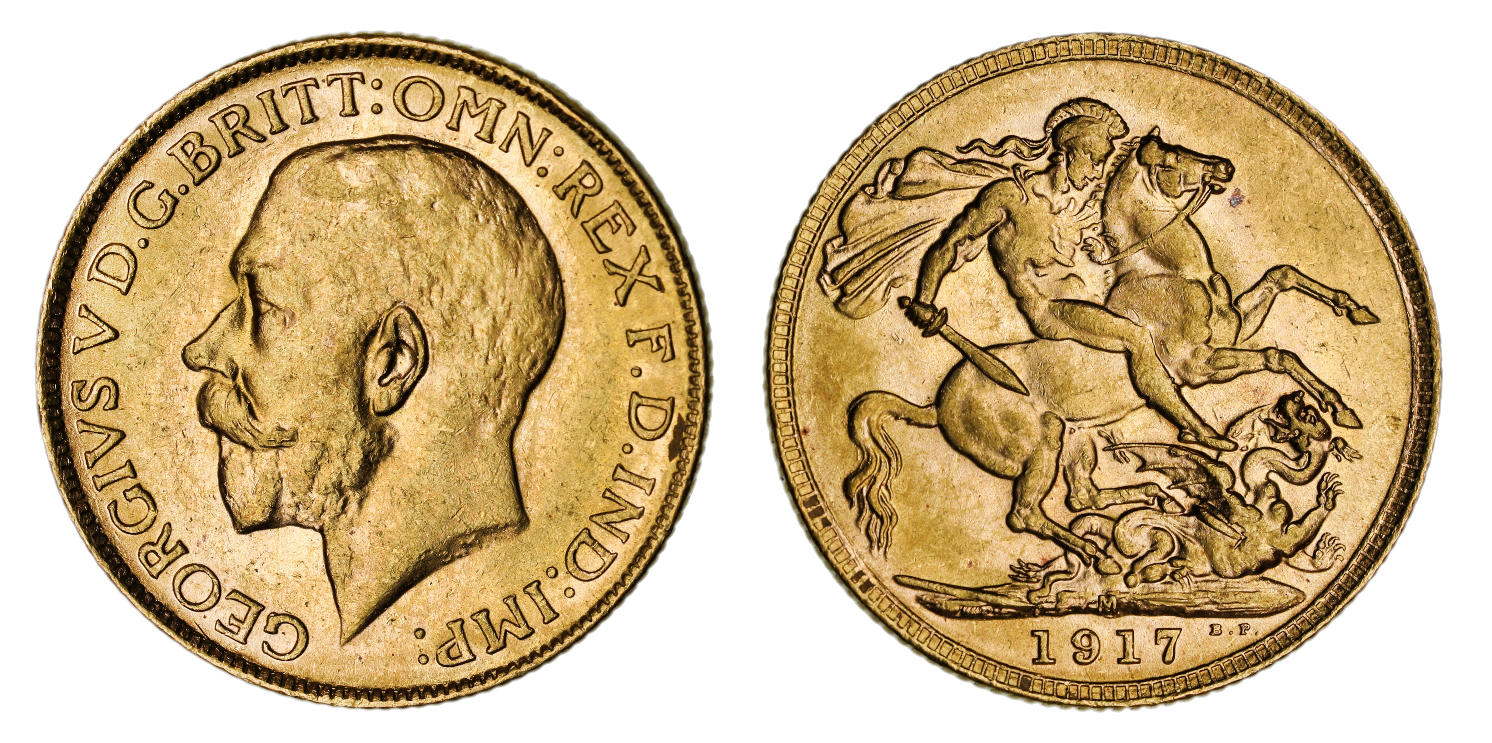 George V, St. George Reverse - Melbourne Mint, Sovereign, 1917, EF