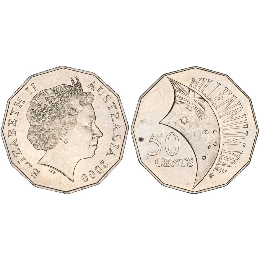 Elizabeth II, Incuse Flag Variety, Fifty Cents, 2000,  aUNC