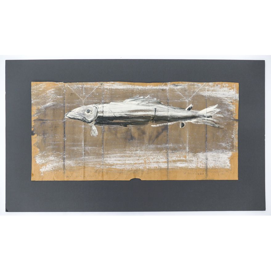 Jay Steensma ''War Time Fish'' Signed 1991 Oil on Paper Sheet 17.5''x36.75''
